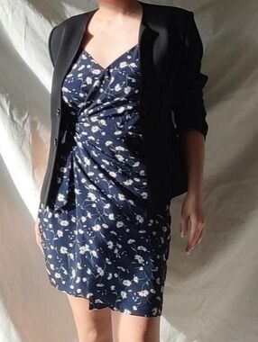 Heartloom Dark Blue Floral Mini Wrap Dress